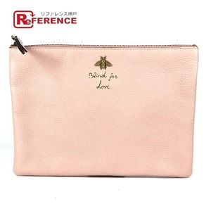 Gucci Shoulder Bag Clutch Pink Leather Pouch Animalier Hipster Bee Bag